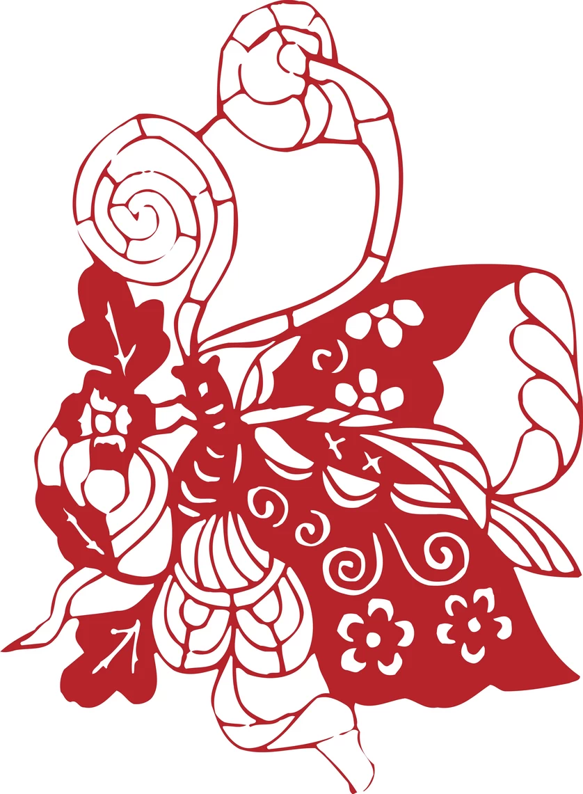 中国风传统民俗吉祥喜庆镂空剪纸窗花图案插画AI矢量PNG设计素材【170】